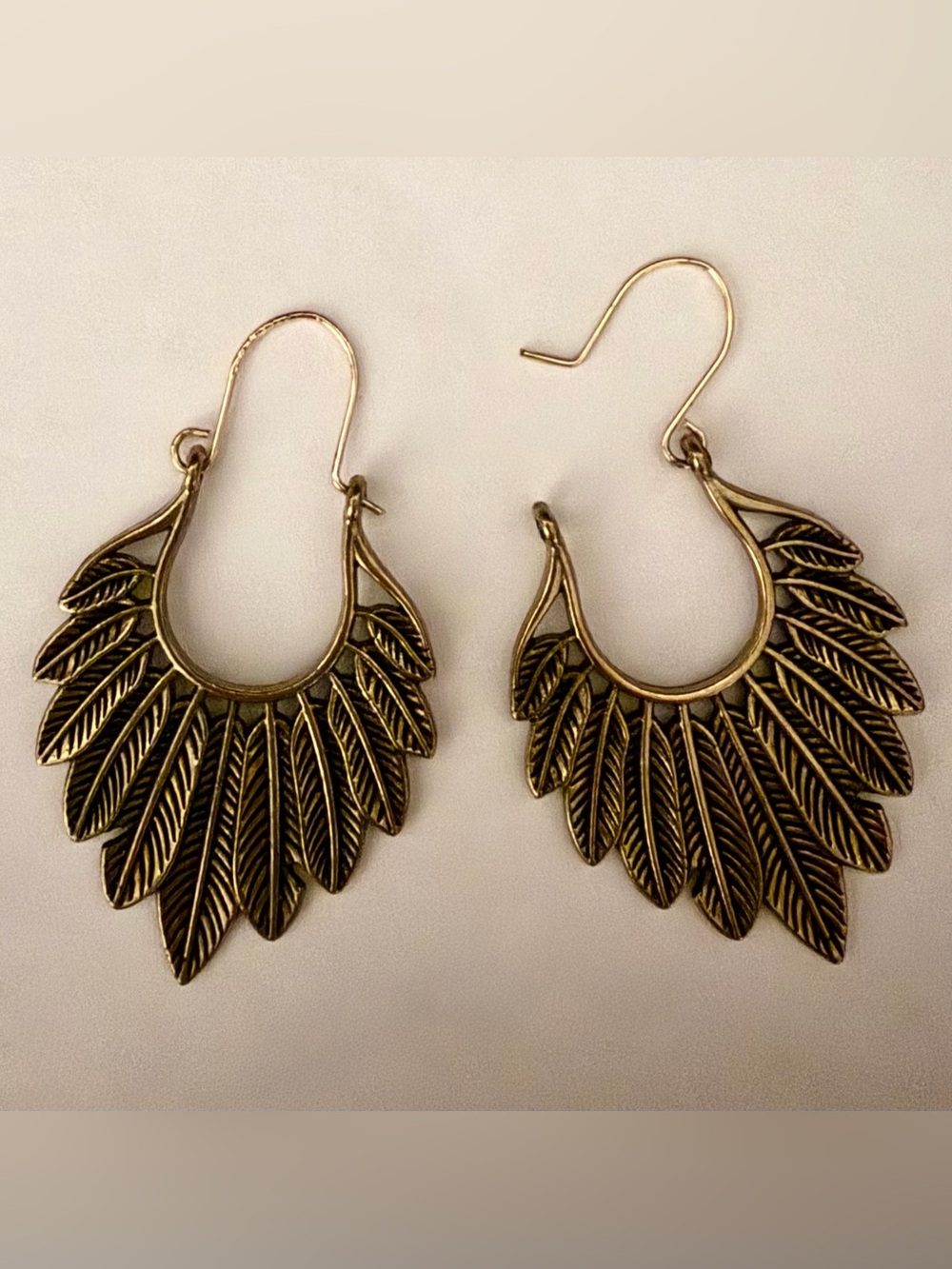Gold Feather Hoop Earrings